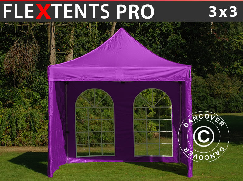 Quick-up telt FleXtents PRO 3x3m Lilla, inkl. 4 sider