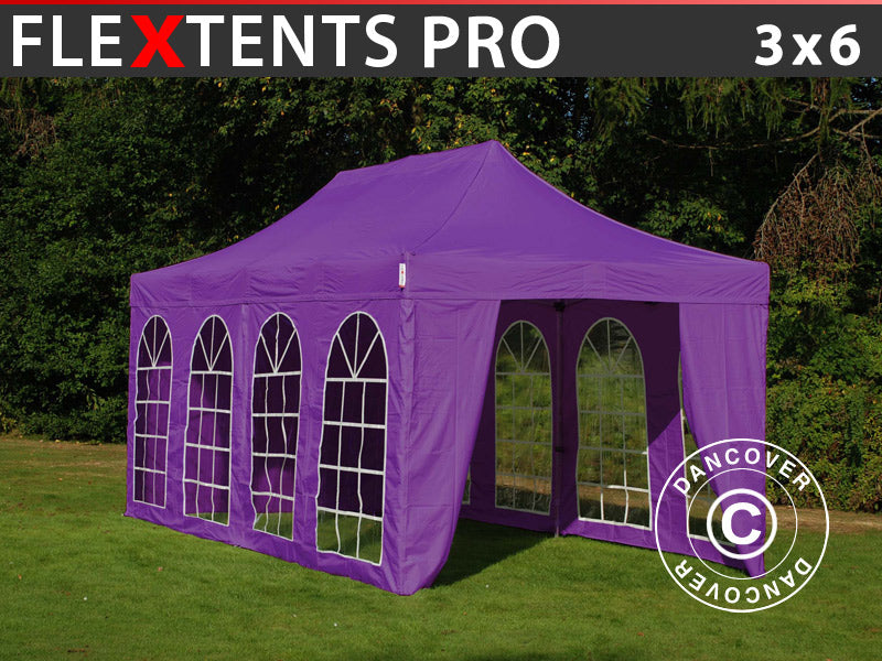 Quick-up telt FleXtents PRO Vintage Style 3x6m Lilla, inkl. 6 sider