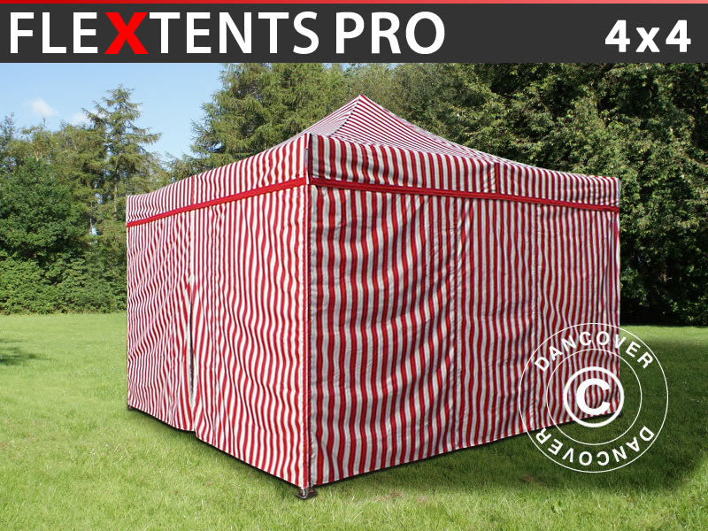 Quick-up telt FleXtents PRO 4x4m Stripet, inkl. 4 sider