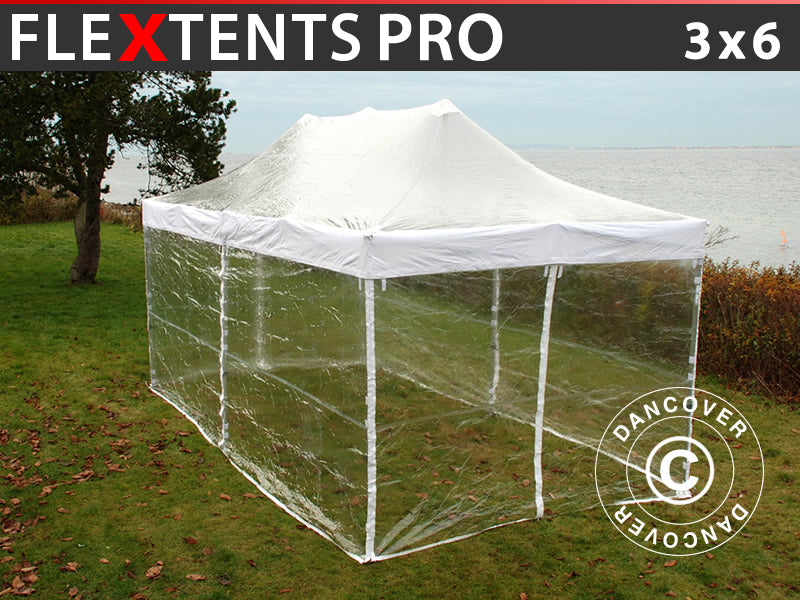 Quick-up telt FleXtents PRO 3x6m Transparent, inkl. 6 sider