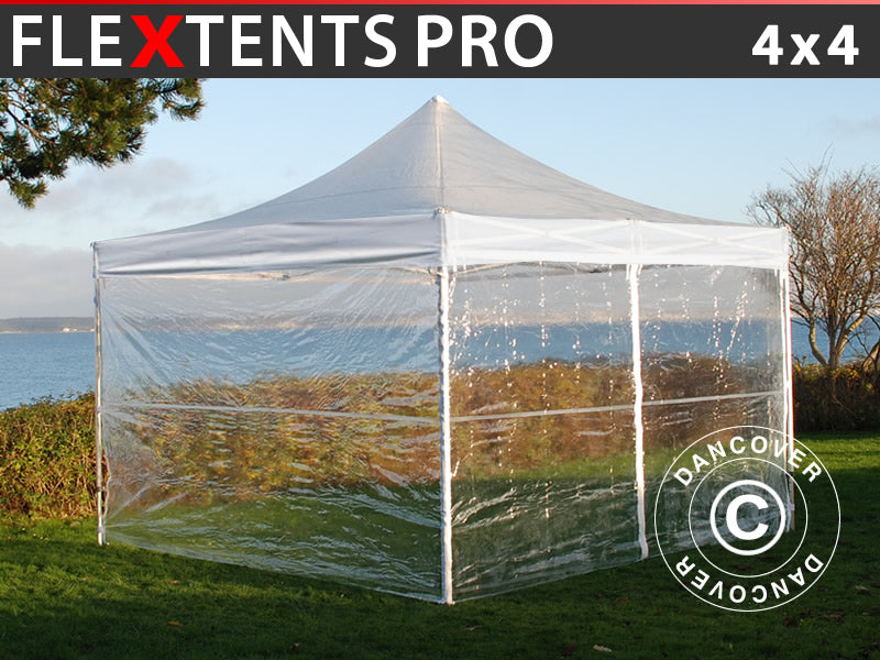 Quick-up telt FleXtents PRO 4x4m Transparent, inkl. 4 sider