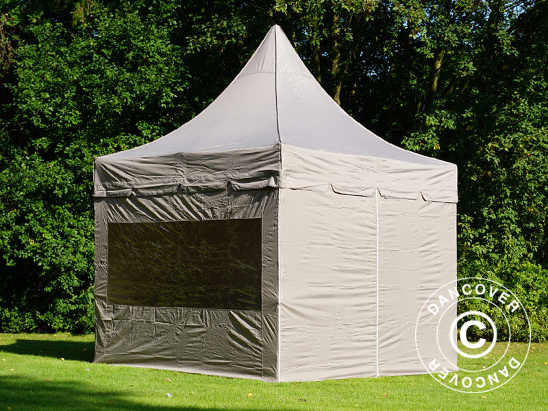 Quick-up telt FleXtents PRO Peak Pagoda 3x3m Latte, inkl. 4 sidevegger