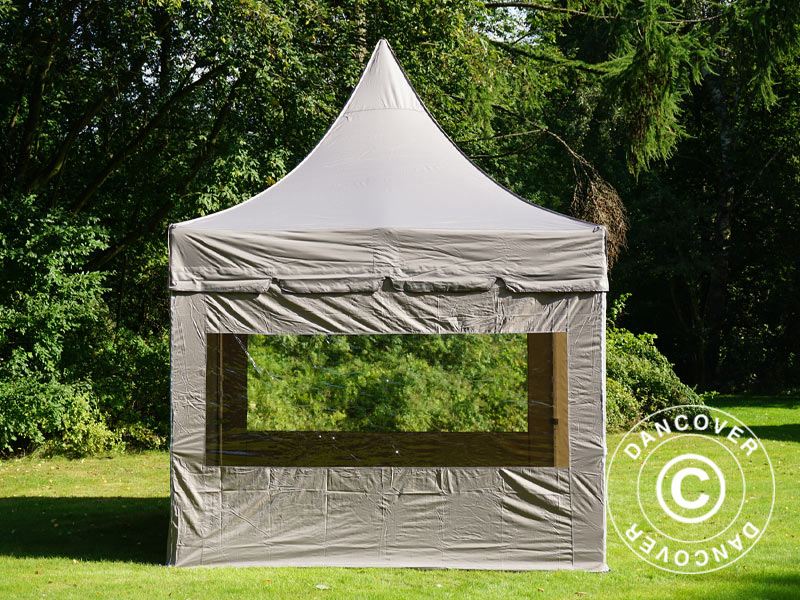 Quick-up telt FleXtents PRO Peak Pagoda 3x3m Latte, inkl. 4 sidevegger