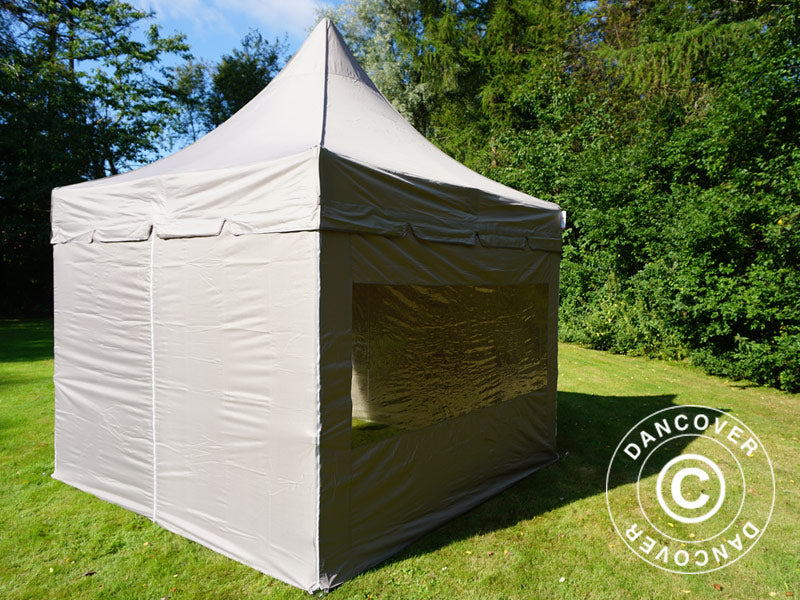 Quick-up telt FleXtents PRO Peak Pagoda 3x3m Latte, inkl. 4 sidevegger
