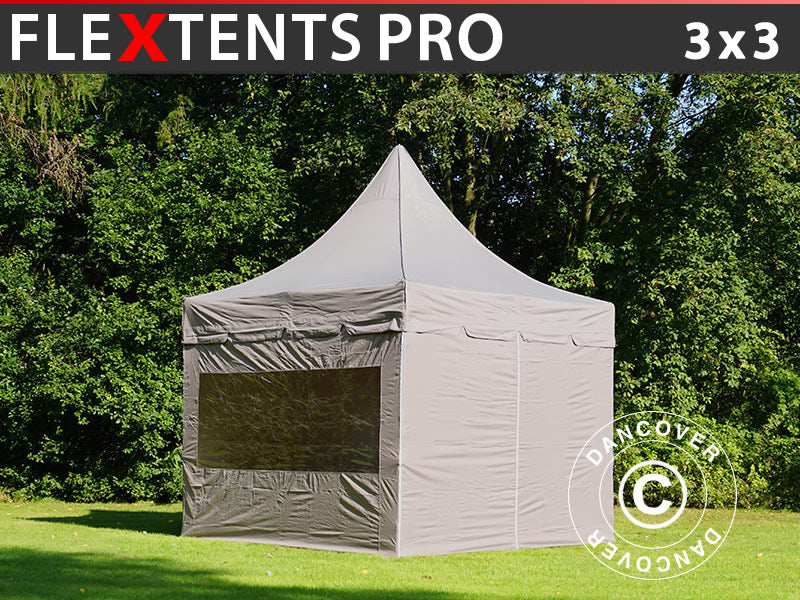 Quick-up telt FleXtents PRO Peak Pagoda 3x3m Latte, inkl. 4 sidevegger