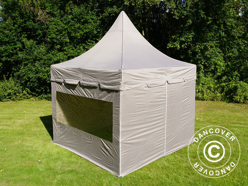 Quick-up telt FleXtents PRO Peak Pagoda 3x3m Latte, inkl. 4 sidevegger