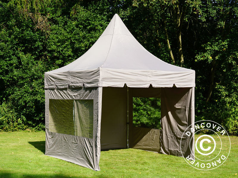 Quick-up telt FleXtents PRO Peak Pagoda 3x3m Latte, inkl. 4 sidevegger