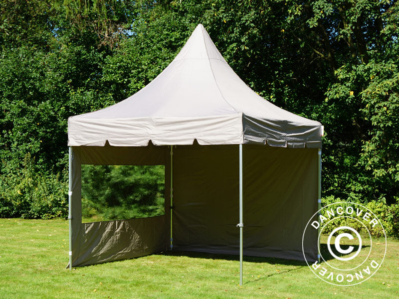 Quick-up telt FleXtents PRO Peak Pagoda 3x3m Latte, inkl. 4 sidevegger