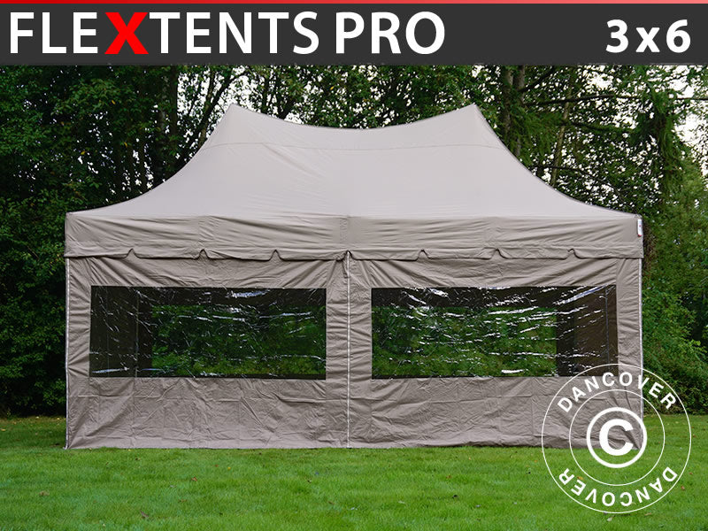 Quick-up telt FleXtents PRO Peak Pagoda 3x6m Latte, inkl. 6 sidevegger