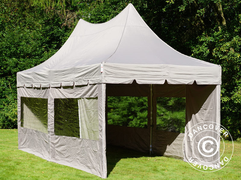 Quick-up telt FleXtents PRO Peak Pagoda 3x6m Latte, inkl. 6 sidevegger