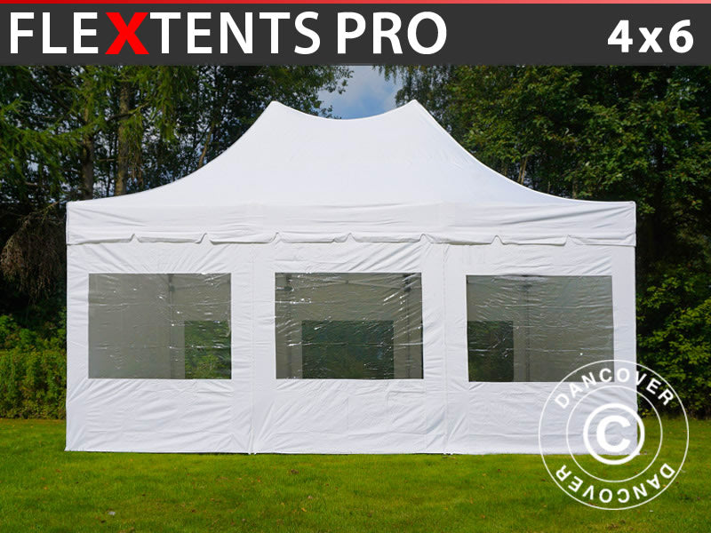Quick-up telt FleXtents PRO Peak Pagoda 4x6m Hvit, inkl. 8 sider