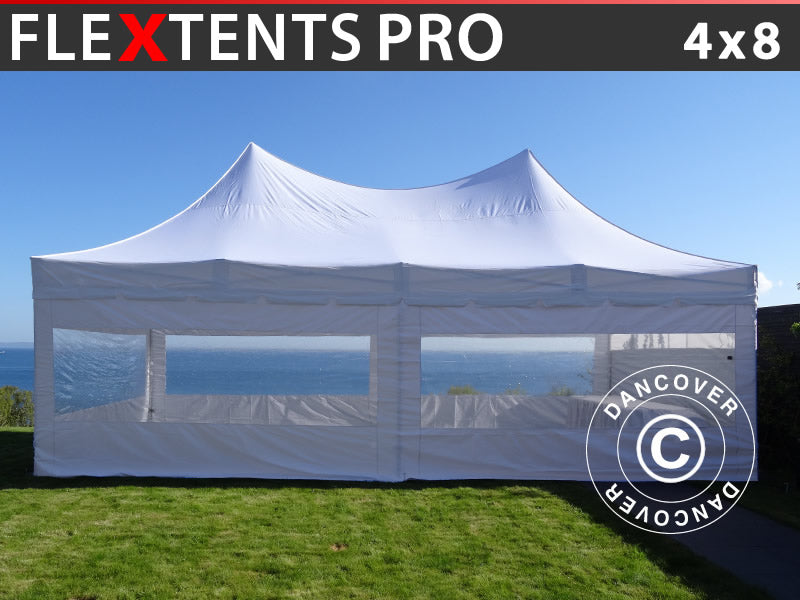 Quick-up telt FleXtents PRO Peak Pagoda 4x8m Hvit, inkl. 6 sider