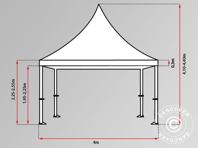 Quick-up telt FleXtents PRO Peak Pagoda 4x8m Hvit, inkl. 6 sider