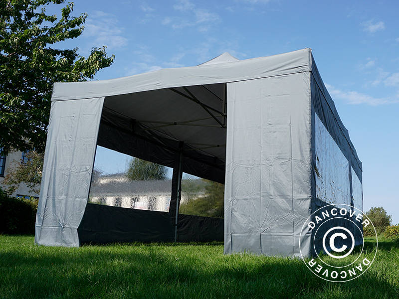 Quick-up telt FleXtents PRO 4x8m Grå, inkl. 6 sider