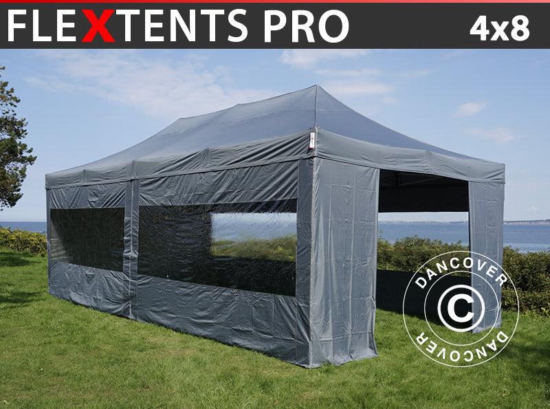 Quick-up telt FleXtents PRO 4x8m Grå, inkl. 6 sider