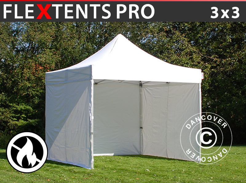 Quick-up telt FleXtents PRO 3x3m Hvit, Flammehemmende, inkl. 4 sider