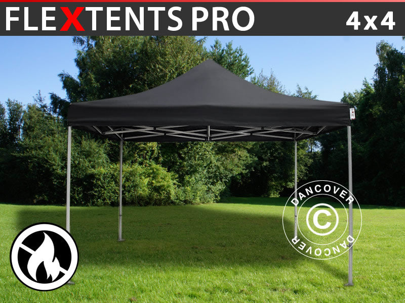 Quick-up telt FleXtents PRO 4x4m Svart, Flammehemmende