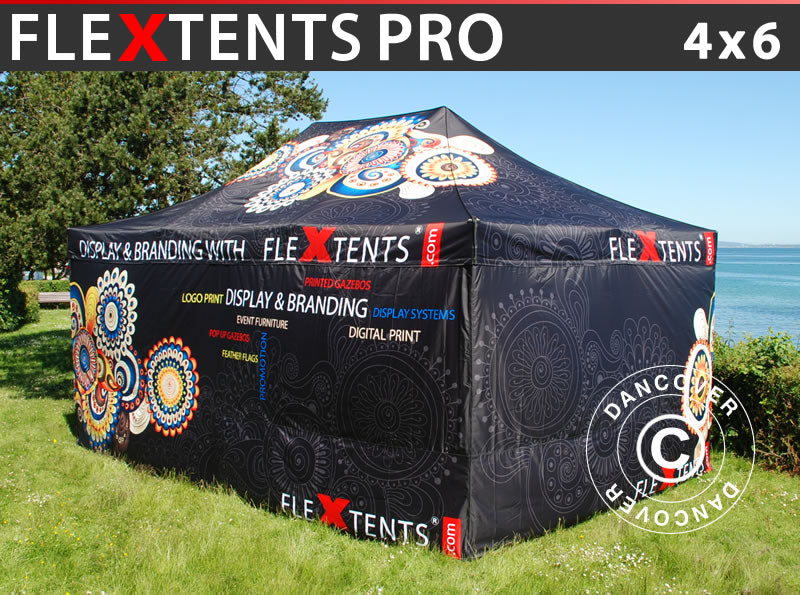 Quick-up telt FleXtents PRO med full digital trykk, 4x6m, inkl. 4 sider
