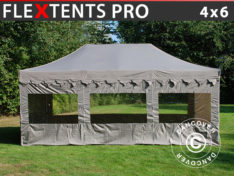 Quick-up telt FleXtents PRO "Morocco" 4x6m Latte, inkl. 8 sider
