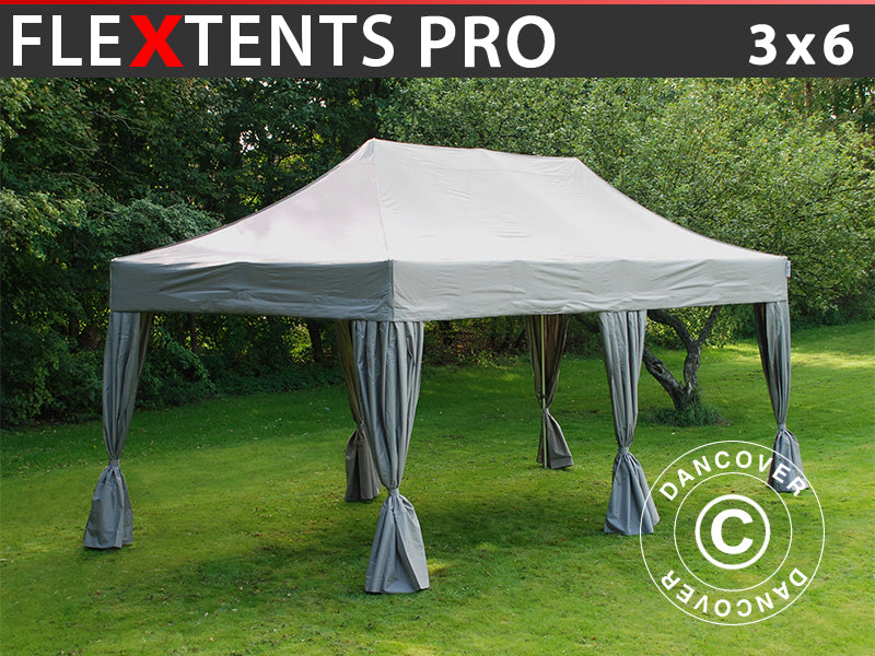 Quick-up telt FleXtents PRO 3x6m Latte, inkl. 6 dekorative gardiner