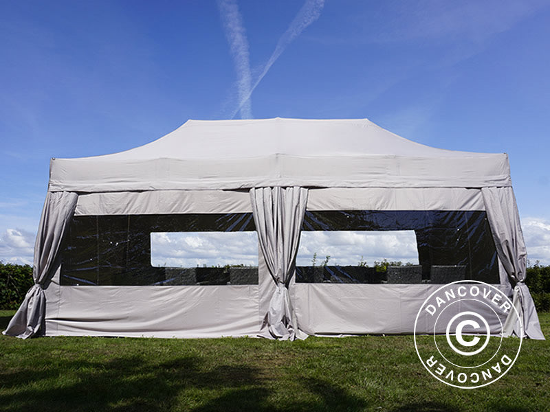 Quick-up telt FleXtents PRO 3x6m Latte, inkl. 6 sider & dekorative gardiner