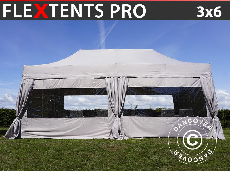 Quick-up telt FleXtents PRO 3x6m Latte, inkl. 6 sider & dekorative gardiner