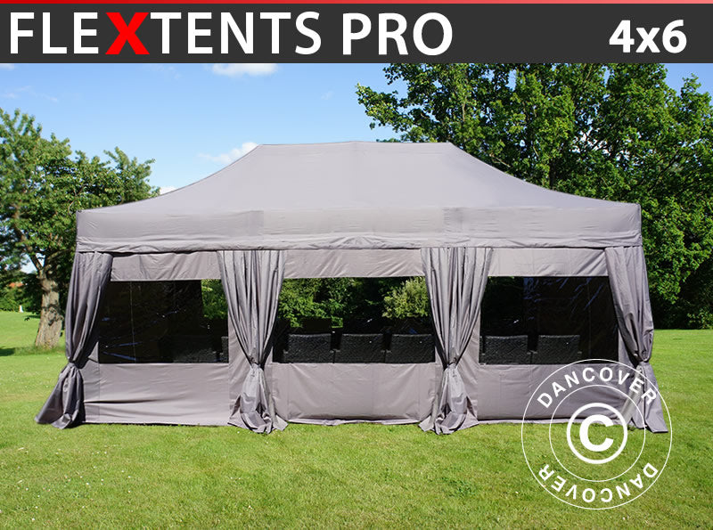 Quick-up telt FleXtents PRO 4x6m Latte, inkl. 8 sider & dekorative gardiner