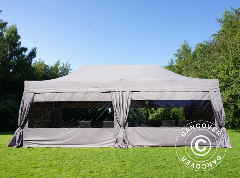 Quick-up telt FleXtents PRO 4x8m Latte, inkl. 6 sider & dekorative gardiner