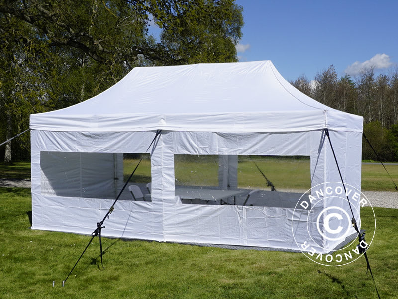 Besøksteltet FleXtents PRO 3x6m hvit, inkl. 6 sidevegger og 1 transparent skillevegg