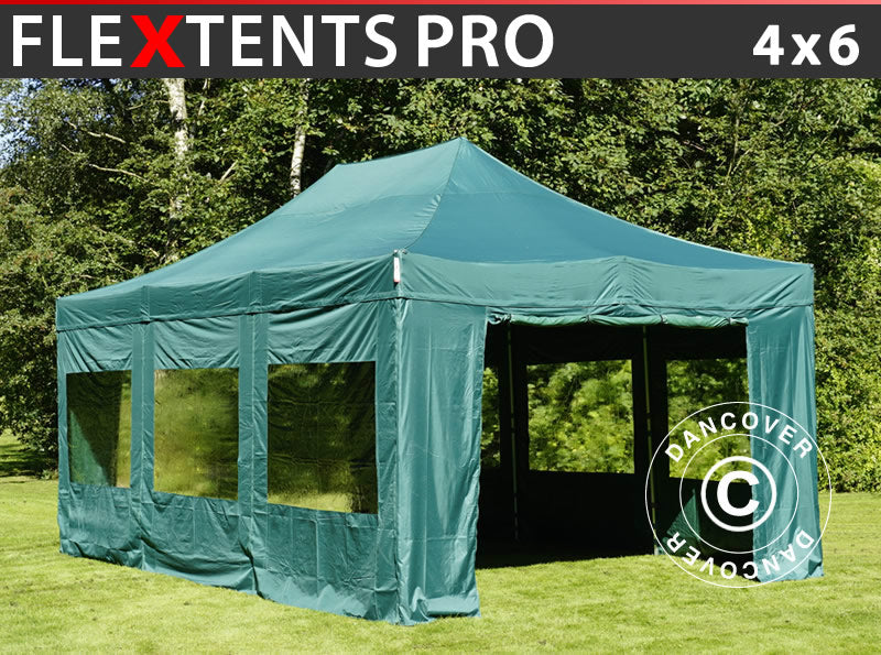 Quick-up telt FleXtents PRO 4x6m Grønn, inkl. 8 sider