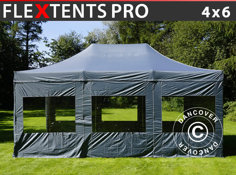 Quick-up telt FleXtents PRO 4x6m Grå, inkl. 8 sider