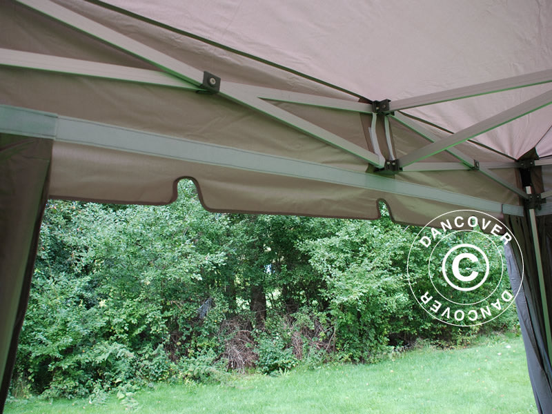 Quick-up telt FleXtents PRO "Peaked" 4x4m Latte, inkl. 4 dekorative gardiner