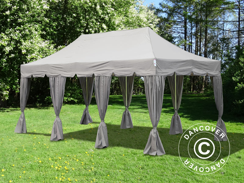 Quick-up telt FleXtents PRO "Peaked" 4x6m Latte, inkl. 8 sider & dekorative gardiner