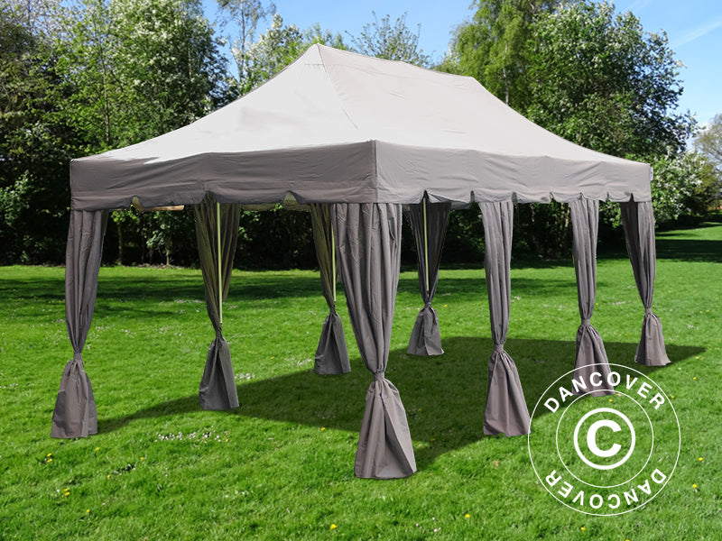 Quick-up telt FleXtents PRO "Peaked" 4x6m Latte, inkl. 8 sider & dekorative gardiner