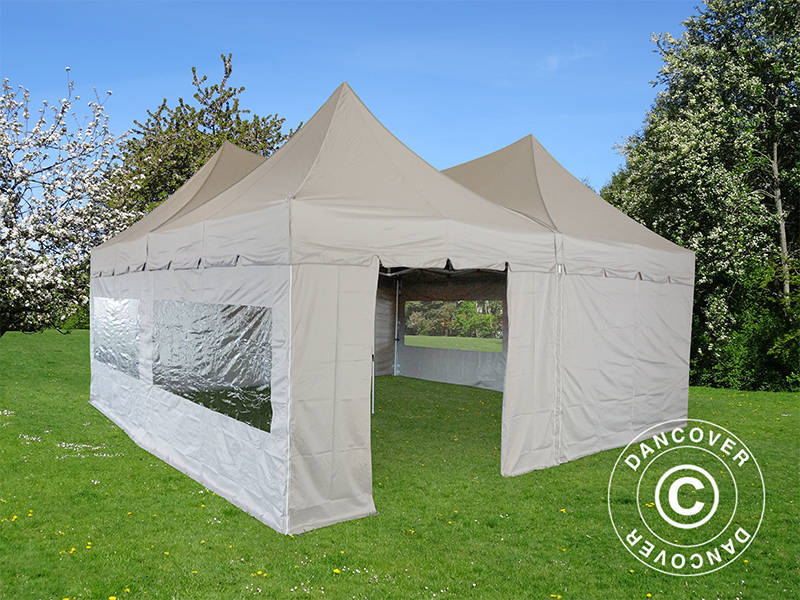 Quick-up teltet FleXtents PRO Peak Pagoda 6x6m, Latte, inkl. 8 sidevegger