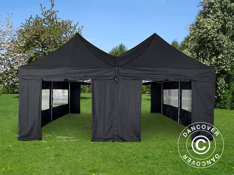 Quick-up teltet FleXtents PRO Peak Pagoda 6x6m, Svart, inkl. 8 sidevegger