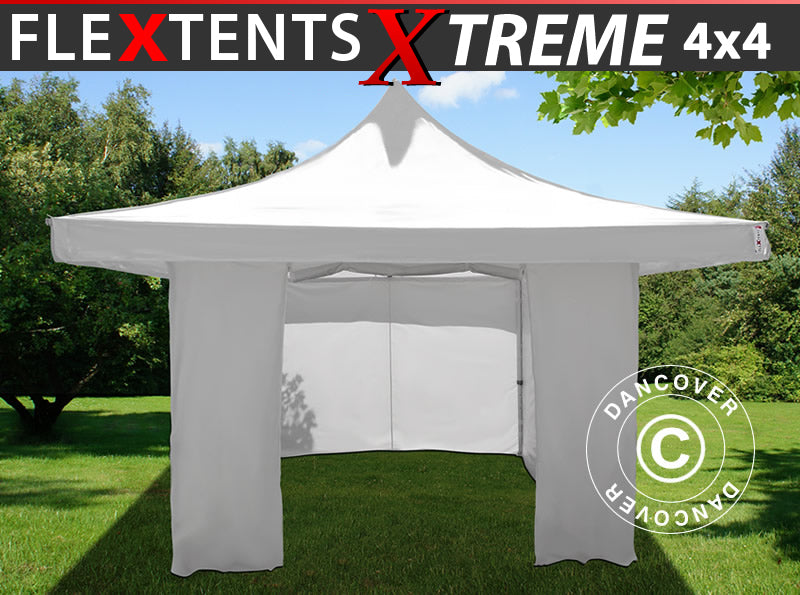 Quick-up telt FleXtents Pagoda Xtreme 50 4x4m / (5x5m) Hvit, inkl. 4 sider