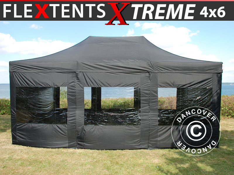 Quick-up telt FleXtents Xtreme 50 4x6m Svart, inkl. 8 sider