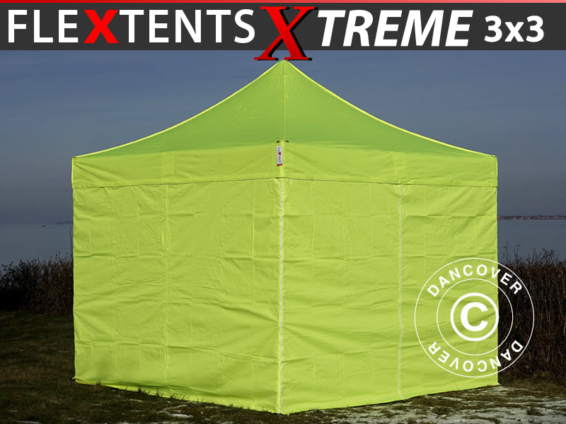 Quick-up telt FleXtents Xtreme 50 3x3m Neongul/grønn, inkl. 4 sider