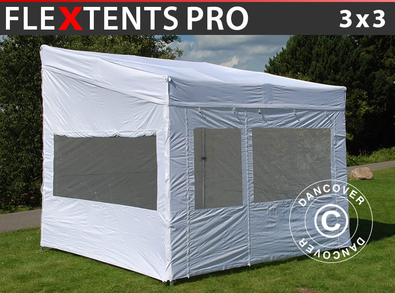 Quick-up telt FleXtents PRO Trapezo 3x3m Hvit, inkl. 4 sider