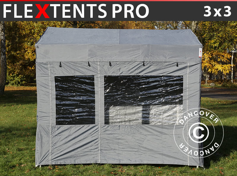 Quick-up telt FleXtents PRO Trapezo 3x3m Grå, inkl. 4 sider