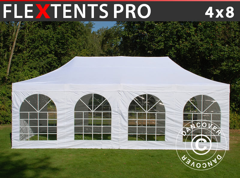 Quick-up telt FleXtents PRO Vintage Style 4x8m Hvit, inkl. 6 sider