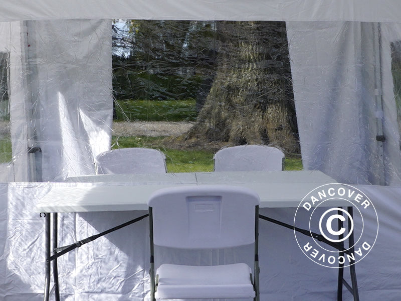 Besøksteltet FleXtents Steel 3x6m hvit, inkl. 4 sidevegger og 1 transparent skillevegg