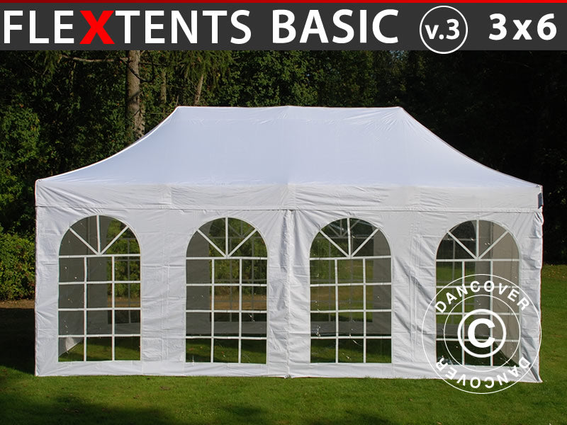 Quick-up telt FleXtents Basic v.3, 3x6m Hvit, inkl. 4 sider