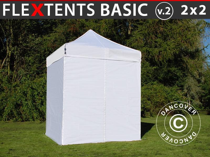 Quick-up telt FleXtents Basic v.2, 2x2m Hvit, inkl. 4 sider