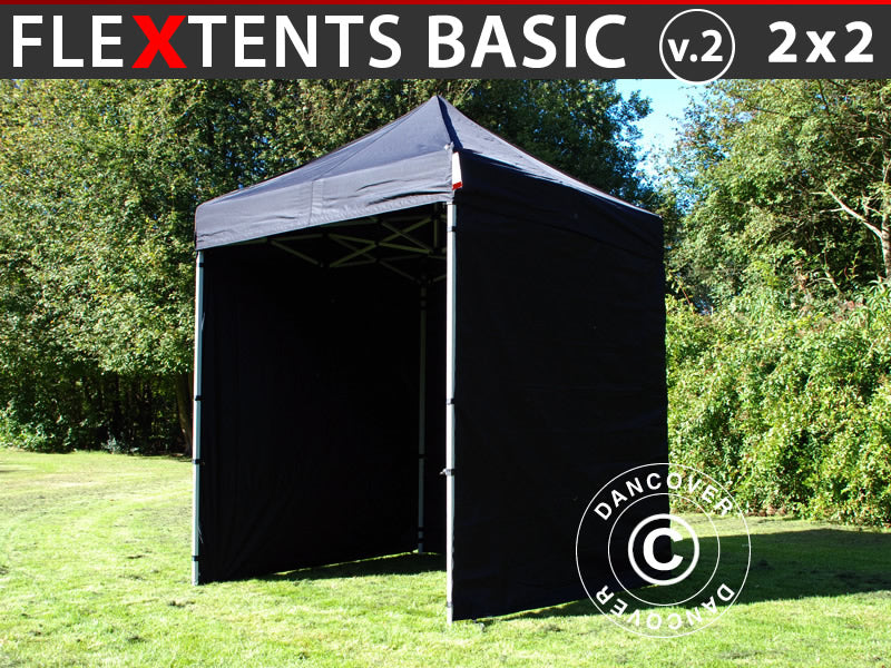 Quick-up telt FleXtents Basic v.2, 2x2m Svart, inkl. 4 sider