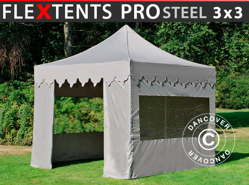 Quick-up telt FleXtents PRO Steel "Morocco" 3x3m Latte, inkl. 4 sider