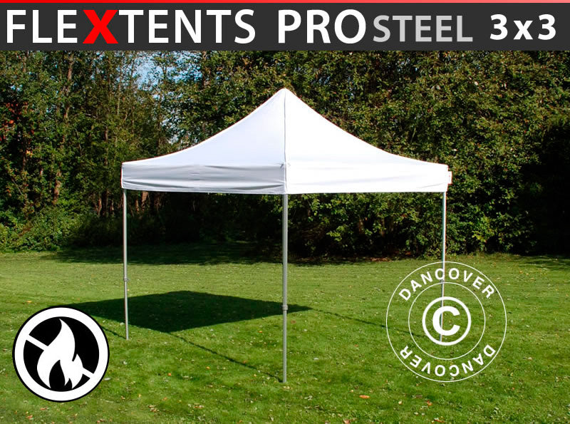 Quick-up telt FleXtents PRO Steel 3x3m Hvit, Flammehemmende
