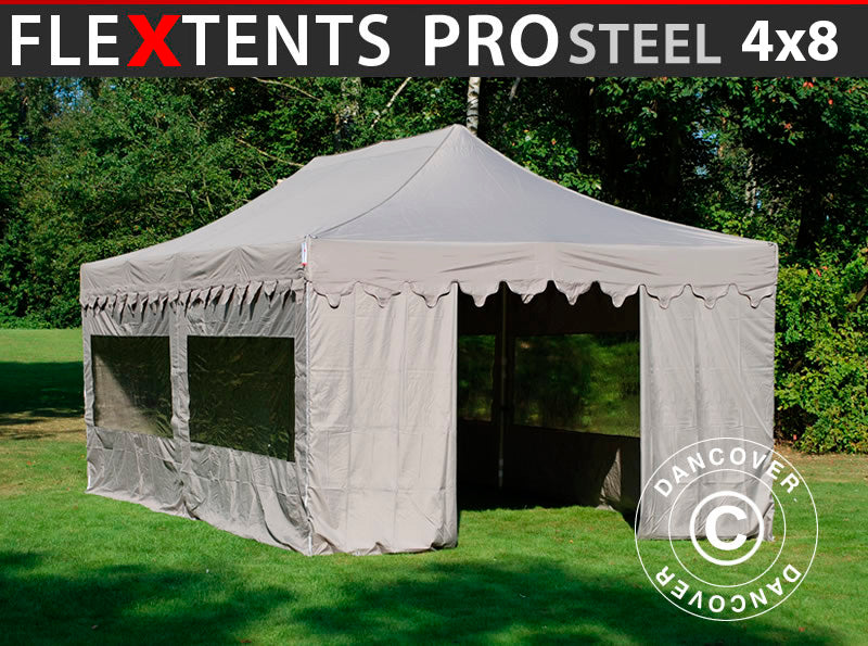 Quick-up telt FleXtents PRO Steel "Morocco" 4x8m Latte, inkl. 6 sider