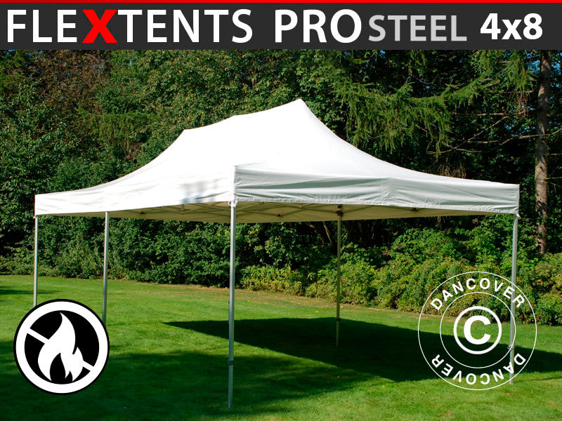 Quick-up telt FleXtents PRO Steel 4x8m Hvit, Flammehemmende